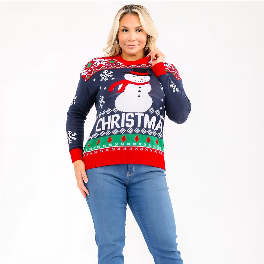 CH13 NWT Festive Snowman Christmas Sweater Pullover Relaxed Fit Plus 1X 2X 3X - Picture 2 of 9
